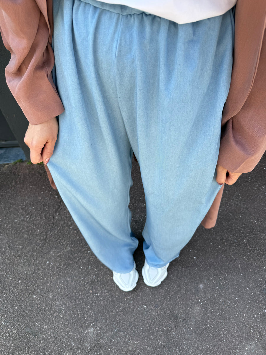 Pantalon Delila long Denim viscose ciel – V and the