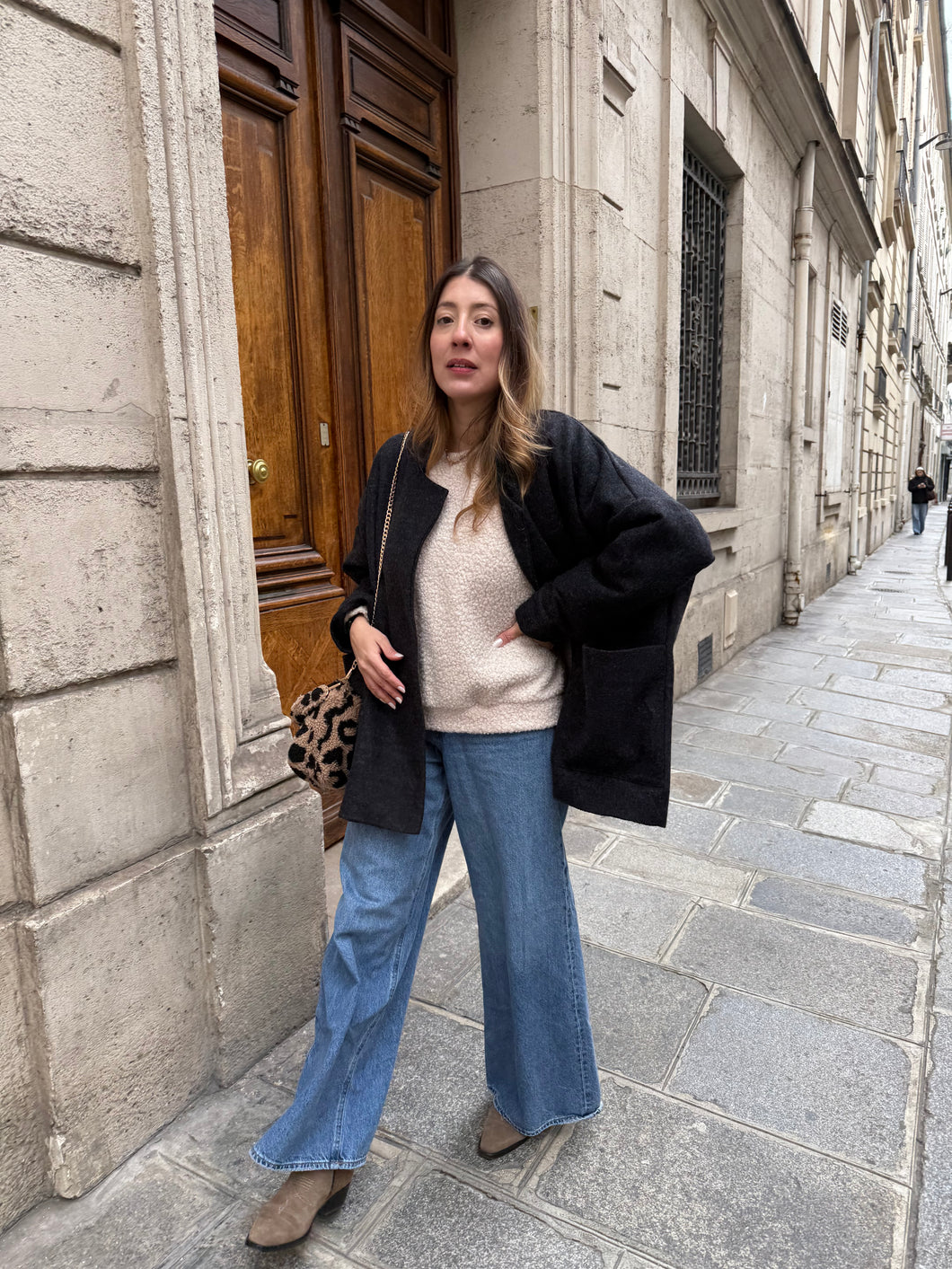 Manteau Boyfriend Izia laine bouillie gris foncé modèle court