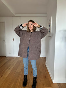 Veste Willow laine bouillie taupe doublure viscose leopard