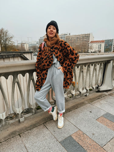 Blouson Willow sherpa leopard doublé twill viscose noir