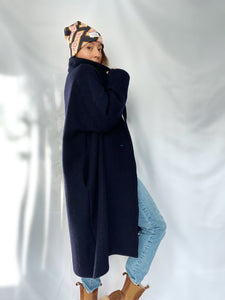 Manteau Boyfriend Izia laine foulée bleu marine modèle court