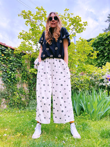 Pantalons Albany lin viscose brodé