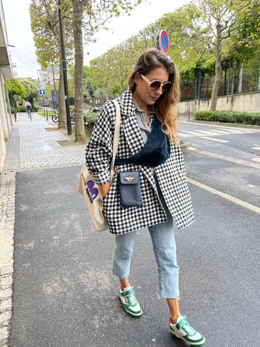 Veste Boyfriend Izia courte - vichy noir et blanche