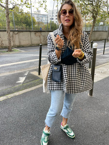 Veste Boyfriend Izia courte - vichy noir et blanche