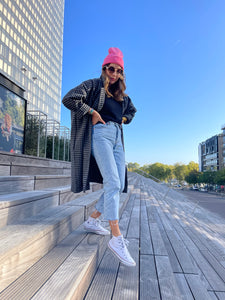 Manteau long Boyfriend Izia - laine vichy gris et noir
