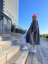 Charger l&#39;image dans la galerie, Manteau long Boyfriend Izia - laine vichy gris et noir
