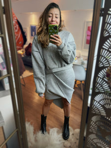 Ensemble Sweat Crop Roxie et Jupe Lena Molleton gris