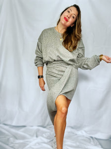 Ensemble Sweat Crop Roxie et Jupe Lena Molleton gris