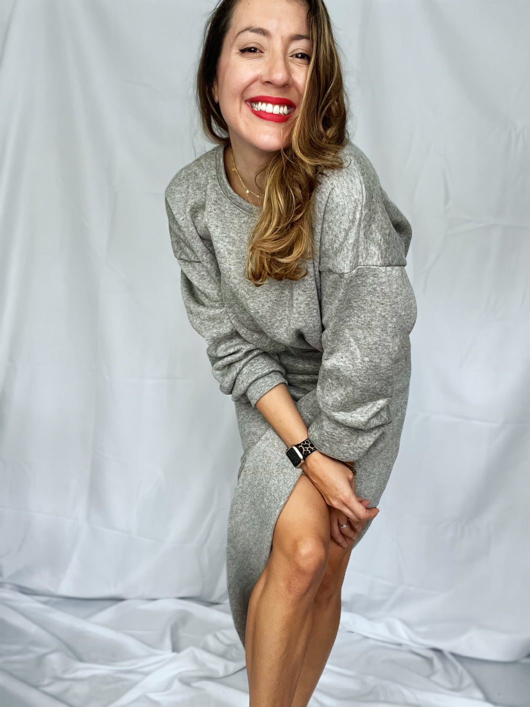 Ensemble Sweat Crop Roxie et Jupe Lena Molleton gris