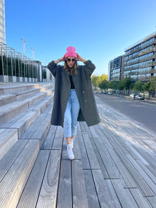 Manteau long Boyfriend Izia - laine vichy gris et noir