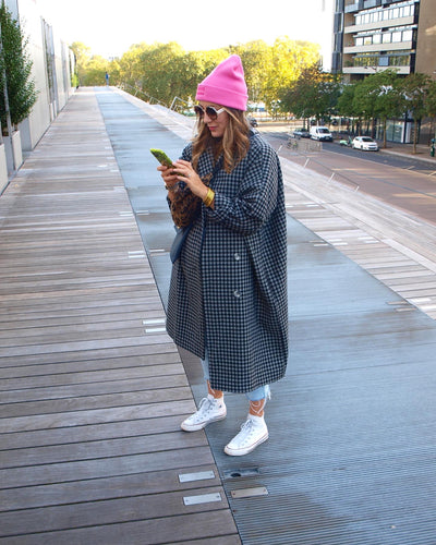 Manteau long Boyfriend Izia - laine vichy gris et noir