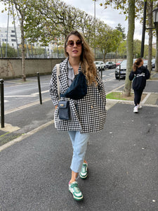 Veste Boyfriend Izia courte - vichy noir et blanche